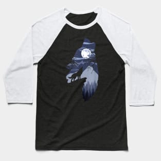 Forest with Full-Moon and Cliff Of Silhouette Howling Wolf Baseball T-Shirt